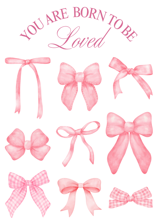 Pink bow design on white shirt